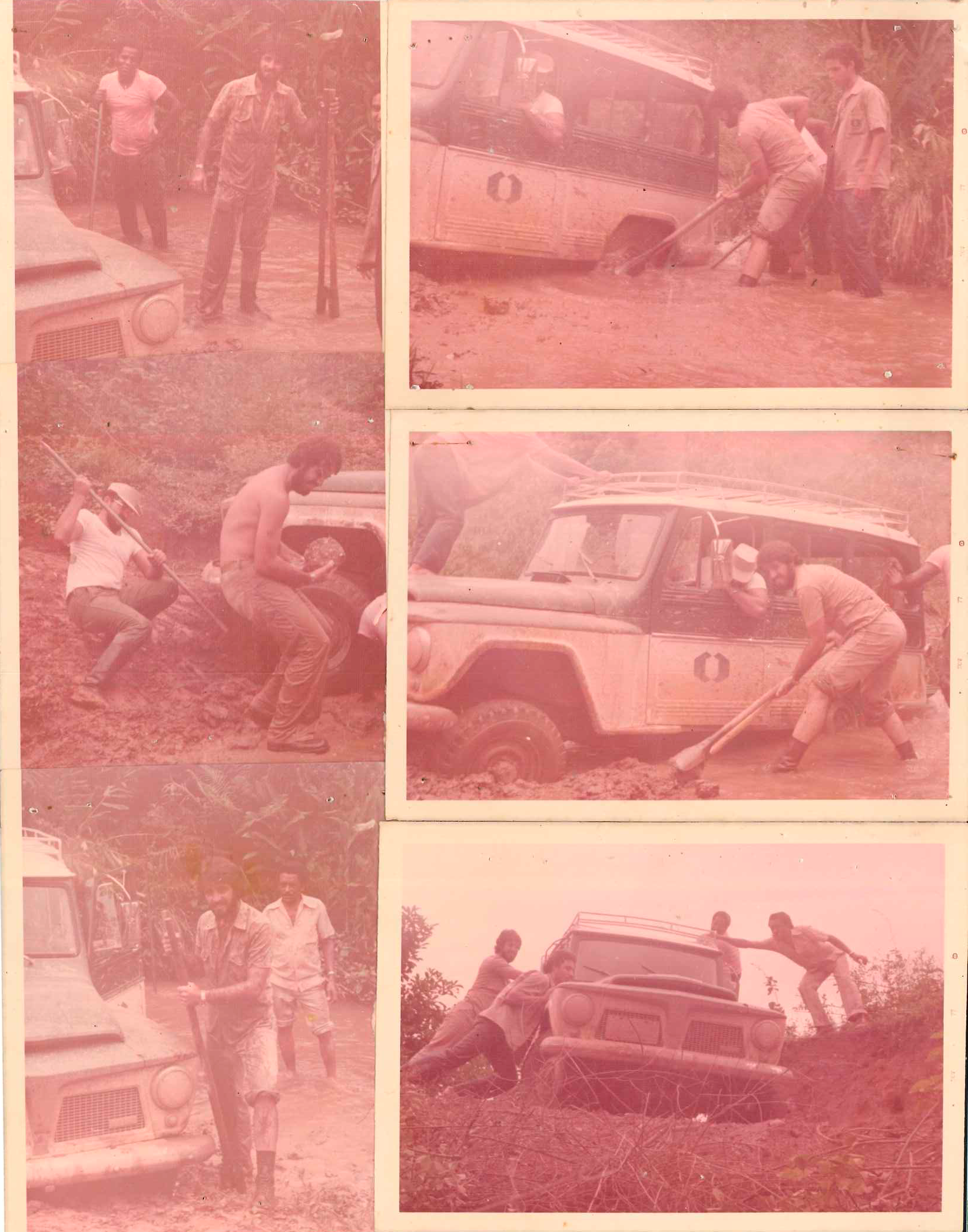 Dr. Celso, em seus tempos de topógrafo, desatolando uma Rural da CPRM. Projeto de apoio cartográfico em Governador Valadares. 1978.